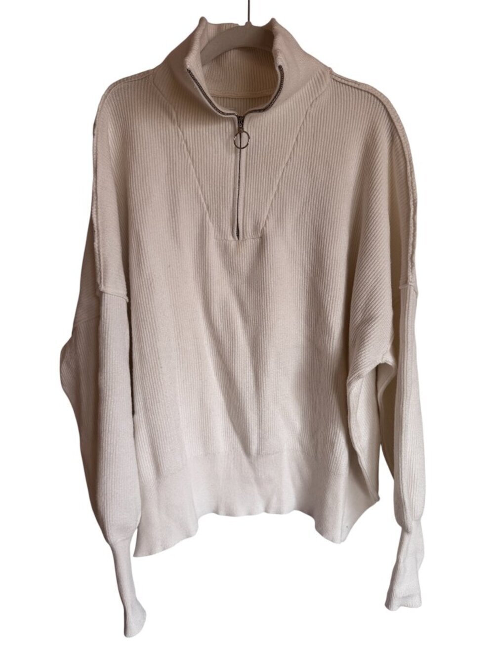 White Quarter Zip Sweater- Sailor Neckline - Women's Large